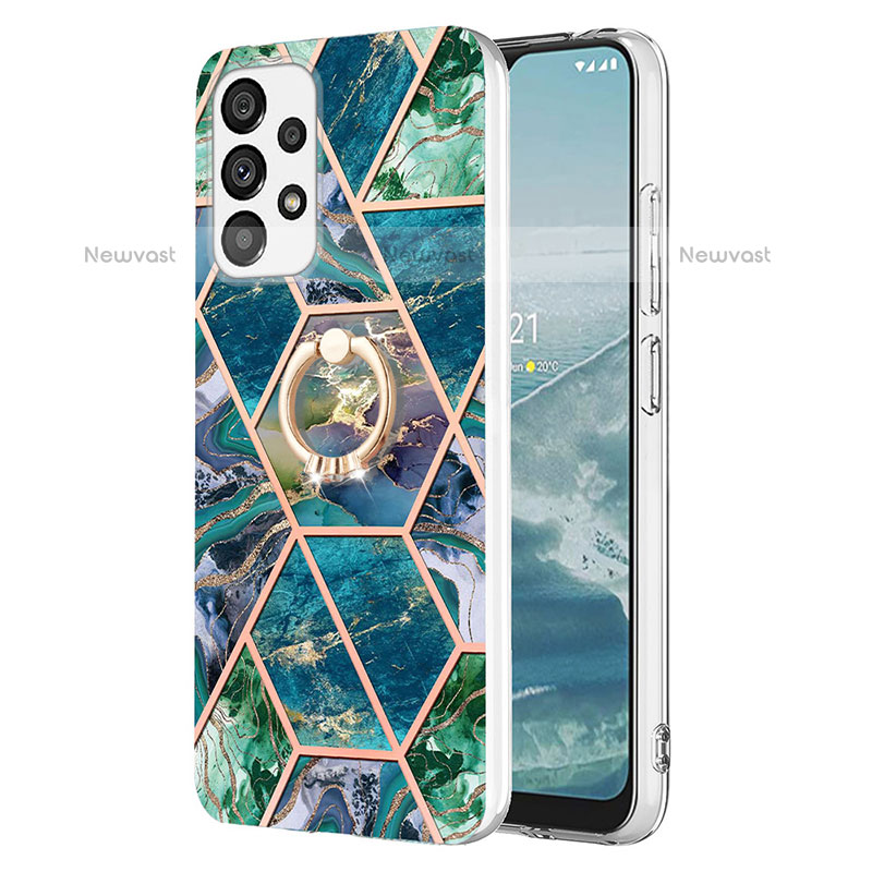 Silicone Candy Rubber Gel Fashionable Pattern Soft Case Cover with Finger Ring Stand Y01B for Samsung Galaxy A23 5G Midnight Green