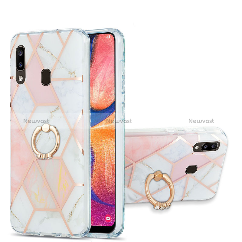 Silicone Candy Rubber Gel Fashionable Pattern Soft Case Cover with Finger Ring Stand Y01B for Samsung Galaxy A30 Pink