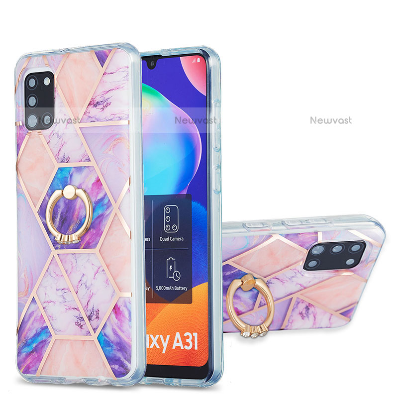 Silicone Candy Rubber Gel Fashionable Pattern Soft Case Cover with Finger Ring Stand Y01B for Samsung Galaxy A31 Clove Purple