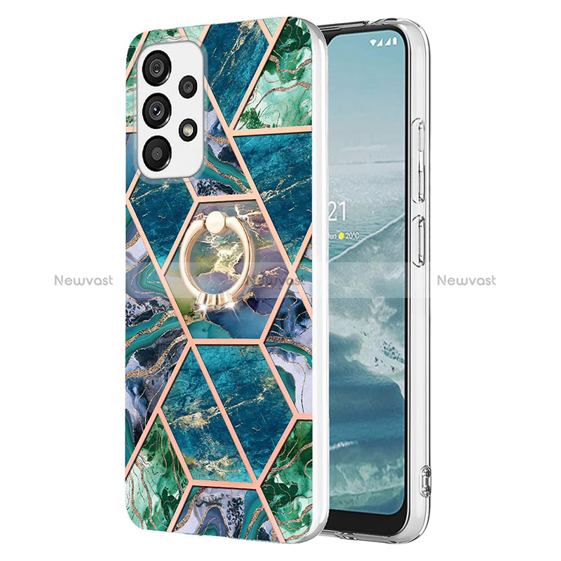 Silicone Candy Rubber Gel Fashionable Pattern Soft Case Cover with Finger Ring Stand Y01B for Samsung Galaxy A33 5G Midnight Green