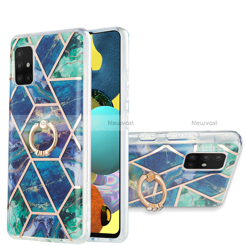 Silicone Candy Rubber Gel Fashionable Pattern Soft Case Cover with Finger Ring Stand Y01B for Samsung Galaxy A51 5G Midnight Green