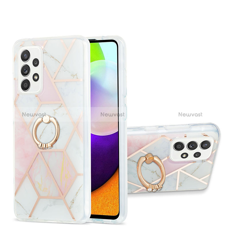 Silicone Candy Rubber Gel Fashionable Pattern Soft Case Cover with Finger Ring Stand Y01B for Samsung Galaxy A52 4G