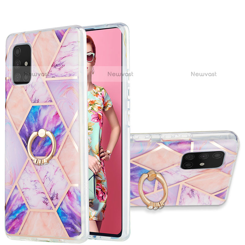 Silicone Candy Rubber Gel Fashionable Pattern Soft Case Cover with Finger Ring Stand Y01B for Samsung Galaxy A71 4G A715