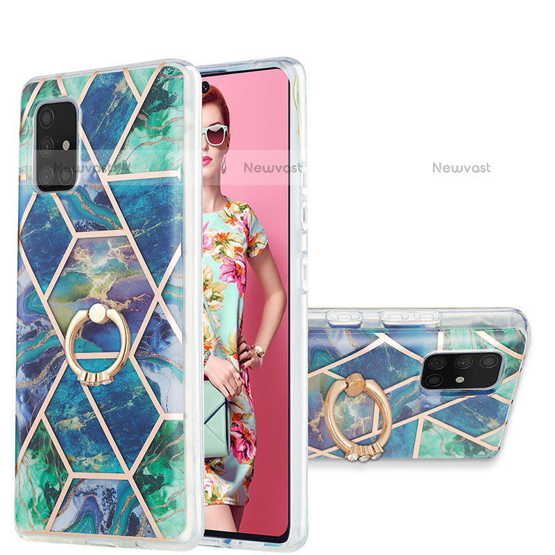 Silicone Candy Rubber Gel Fashionable Pattern Soft Case Cover with Finger Ring Stand Y01B for Samsung Galaxy A71 4G A715 Midnight Green