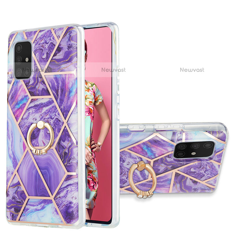 Silicone Candy Rubber Gel Fashionable Pattern Soft Case Cover with Finger Ring Stand Y01B for Samsung Galaxy A71 4G A715 Purple