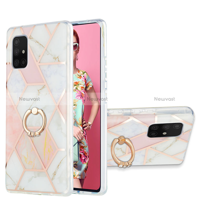 Silicone Candy Rubber Gel Fashionable Pattern Soft Case Cover with Finger Ring Stand Y01B for Samsung Galaxy A71 5G