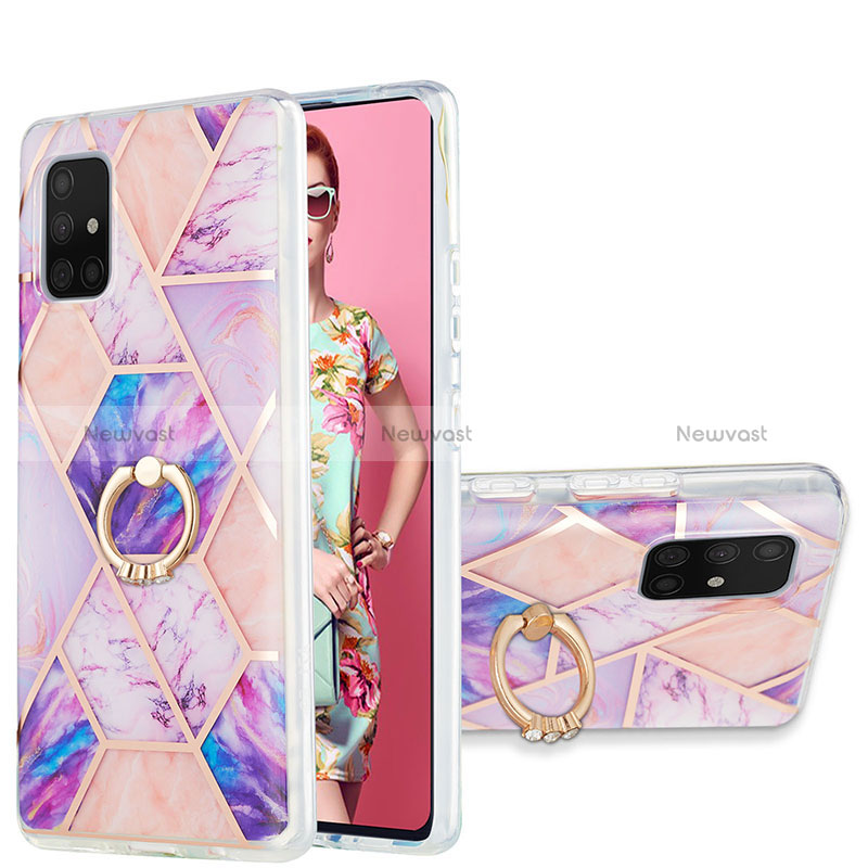 Silicone Candy Rubber Gel Fashionable Pattern Soft Case Cover with Finger Ring Stand Y01B for Samsung Galaxy A71 5G