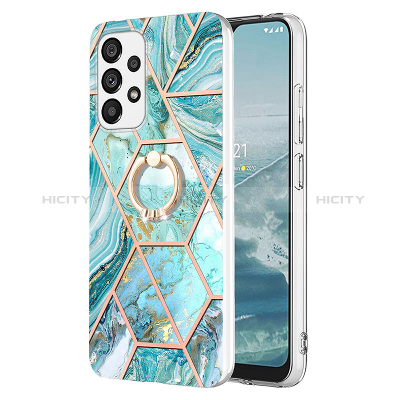 Silicone Candy Rubber Gel Fashionable Pattern Soft Case Cover with Finger Ring Stand Y01B for Samsung Galaxy A73 5G