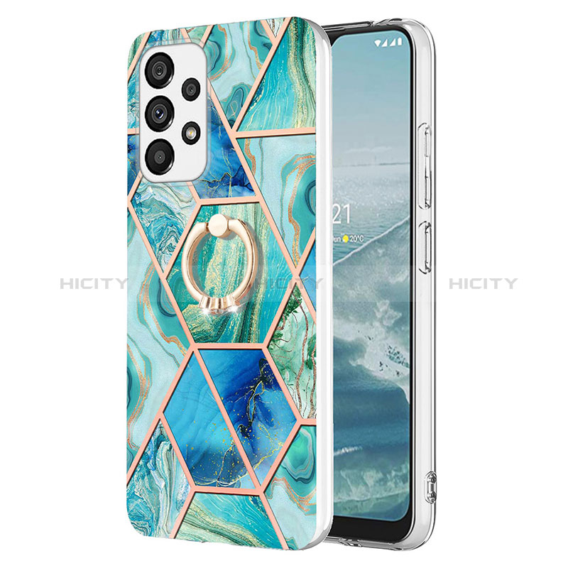Silicone Candy Rubber Gel Fashionable Pattern Soft Case Cover with Finger Ring Stand Y01B for Samsung Galaxy A73 5G Green
