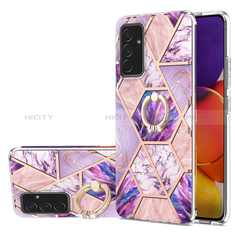 Silicone Candy Rubber Gel Fashionable Pattern Soft Case Cover with Finger Ring Stand Y01B for Samsung Galaxy A82 5G Clove Purple
