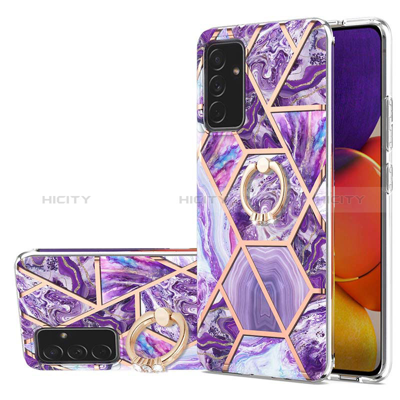 Silicone Candy Rubber Gel Fashionable Pattern Soft Case Cover with Finger Ring Stand Y01B for Samsung Galaxy A82 5G Purple