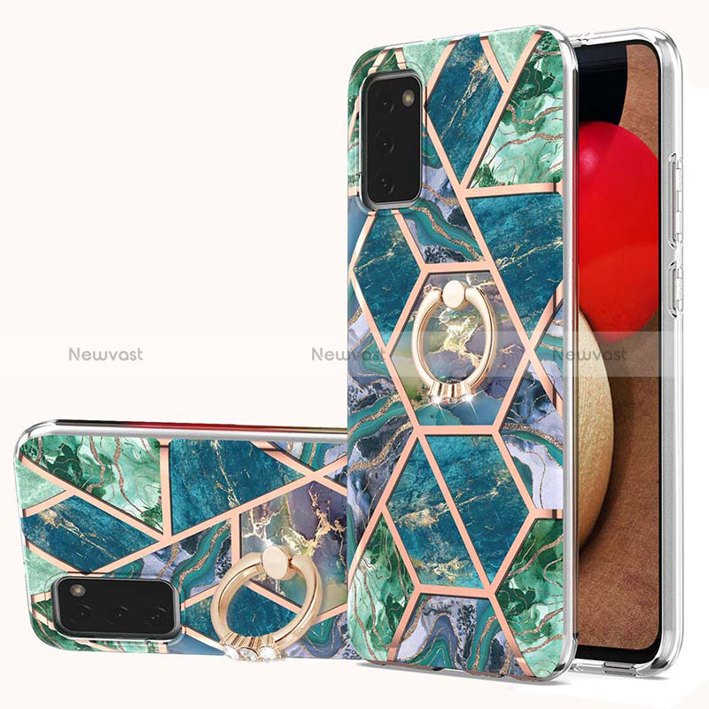 Silicone Candy Rubber Gel Fashionable Pattern Soft Case Cover with Finger Ring Stand Y01B for Samsung Galaxy F02S SM-E025F Midnight Green