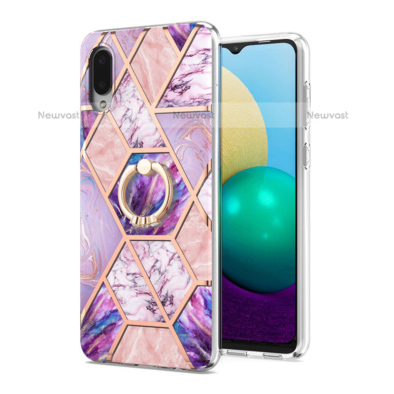 Silicone Candy Rubber Gel Fashionable Pattern Soft Case Cover with Finger Ring Stand Y01B for Samsung Galaxy M02