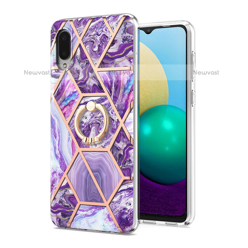 Silicone Candy Rubber Gel Fashionable Pattern Soft Case Cover with Finger Ring Stand Y01B for Samsung Galaxy M02