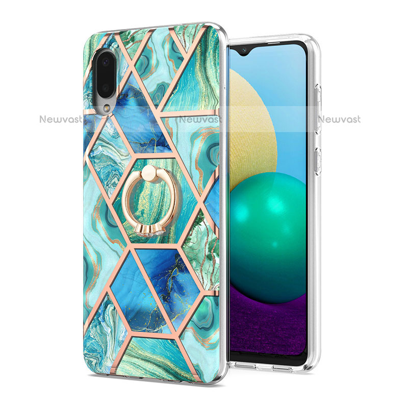 Silicone Candy Rubber Gel Fashionable Pattern Soft Case Cover with Finger Ring Stand Y01B for Samsung Galaxy M02