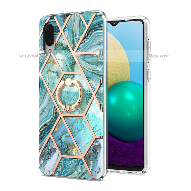 Silicone Candy Rubber Gel Fashionable Pattern Soft Case Cover with Finger Ring Stand Y01B for Samsung Galaxy M02