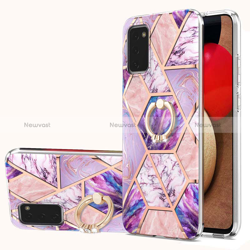 Silicone Candy Rubber Gel Fashionable Pattern Soft Case Cover with Finger Ring Stand Y01B for Samsung Galaxy M02s Clove Purple