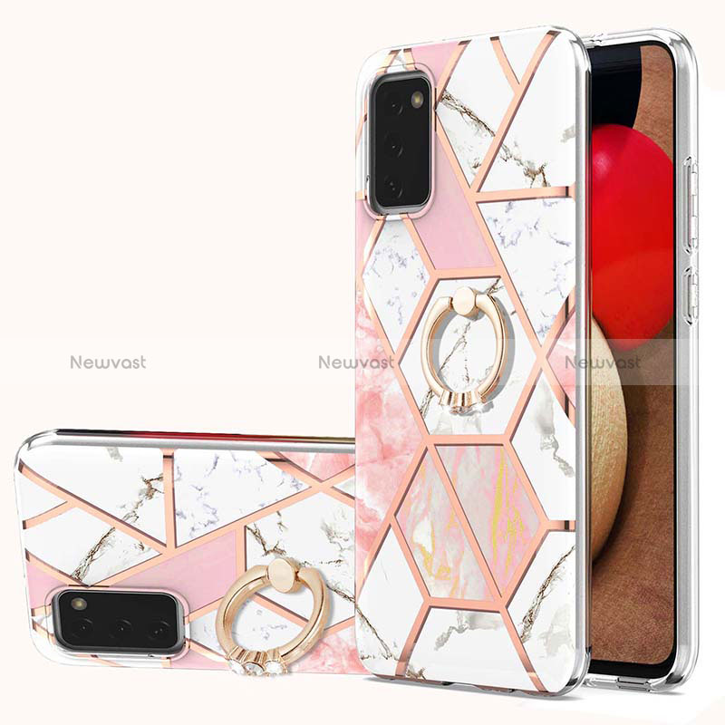 Silicone Candy Rubber Gel Fashionable Pattern Soft Case Cover with Finger Ring Stand Y01B for Samsung Galaxy M02s Pink