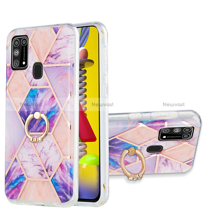 Silicone Candy Rubber Gel Fashionable Pattern Soft Case Cover with Finger Ring Stand Y01B for Samsung Galaxy M21s