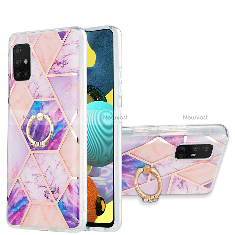 Silicone Candy Rubber Gel Fashionable Pattern Soft Case Cover with Finger Ring Stand Y01B for Samsung Galaxy M40S Clove Purple