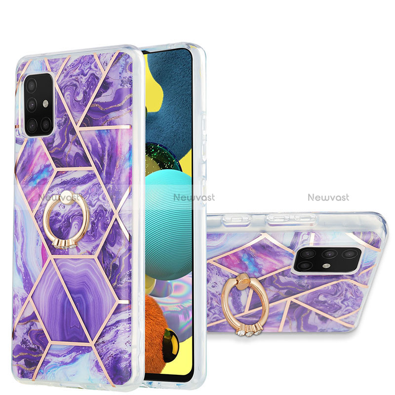 Silicone Candy Rubber Gel Fashionable Pattern Soft Case Cover with Finger Ring Stand Y01B for Samsung Galaxy M40S Purple