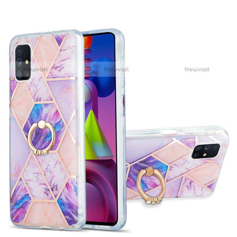 Silicone Candy Rubber Gel Fashionable Pattern Soft Case Cover with Finger Ring Stand Y01B for Samsung Galaxy M51 Clove Purple