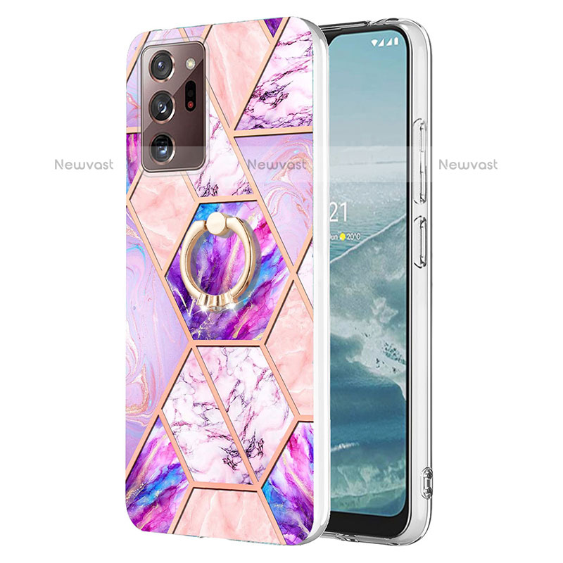 Silicone Candy Rubber Gel Fashionable Pattern Soft Case Cover with Finger Ring Stand Y01B for Samsung Galaxy Note 20 Ultra 5G