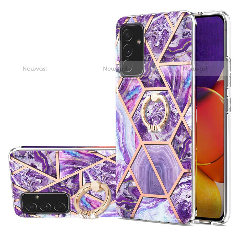 Silicone Candy Rubber Gel Fashionable Pattern Soft Case Cover with Finger Ring Stand Y01B for Samsung Galaxy Quantum2 5G Purple