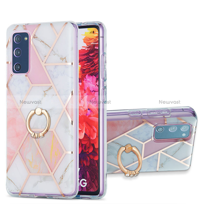 Silicone Candy Rubber Gel Fashionable Pattern Soft Case Cover with Finger Ring Stand Y01B for Samsung Galaxy S20 FE 5G Pink