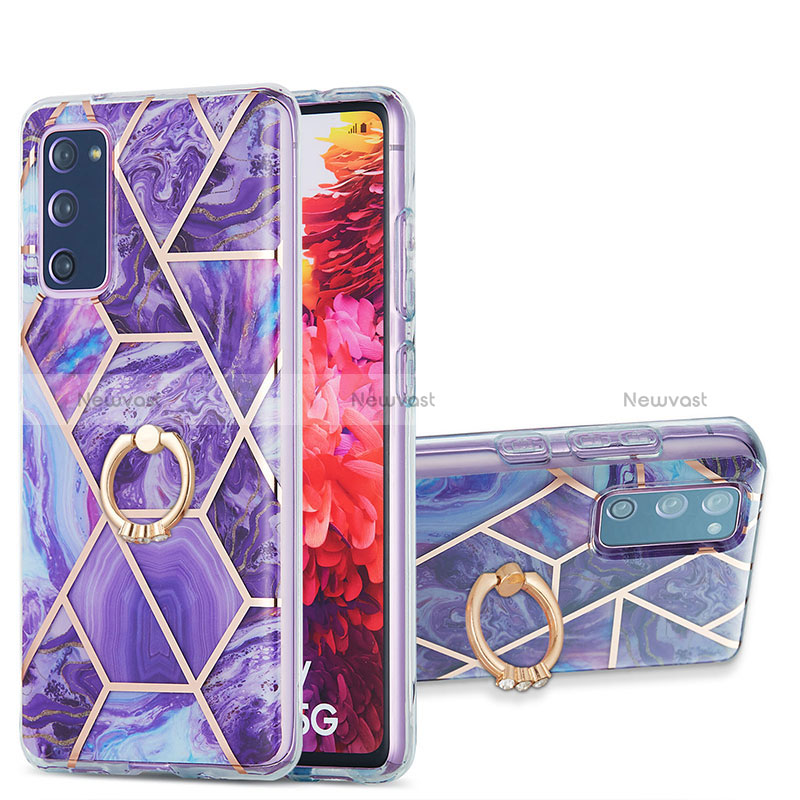 Silicone Candy Rubber Gel Fashionable Pattern Soft Case Cover with Finger Ring Stand Y01B for Samsung Galaxy S20 FE 5G Purple