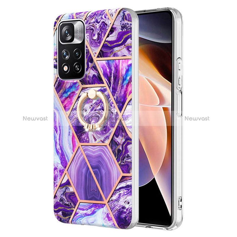 Silicone Candy Rubber Gel Fashionable Pattern Soft Case Cover with Finger Ring Stand Y01B for Xiaomi Mi 11i 5G (2022) Purple