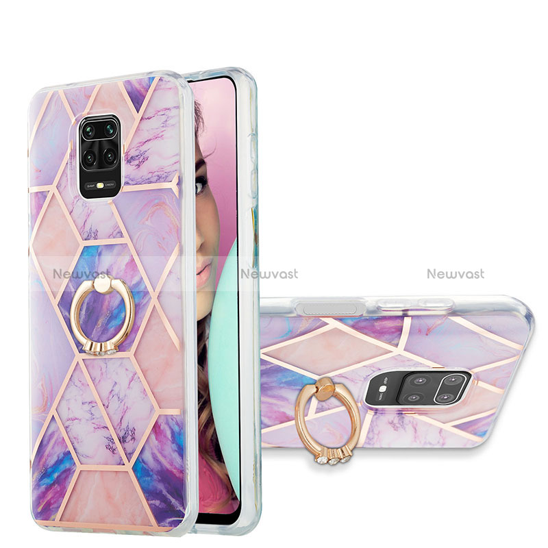 Silicone Candy Rubber Gel Fashionable Pattern Soft Case Cover with Finger Ring Stand Y01B for Xiaomi Poco M2 Pro Clove Purple