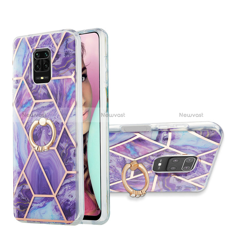 Silicone Candy Rubber Gel Fashionable Pattern Soft Case Cover with Finger Ring Stand Y01B for Xiaomi Poco M2 Pro Purple