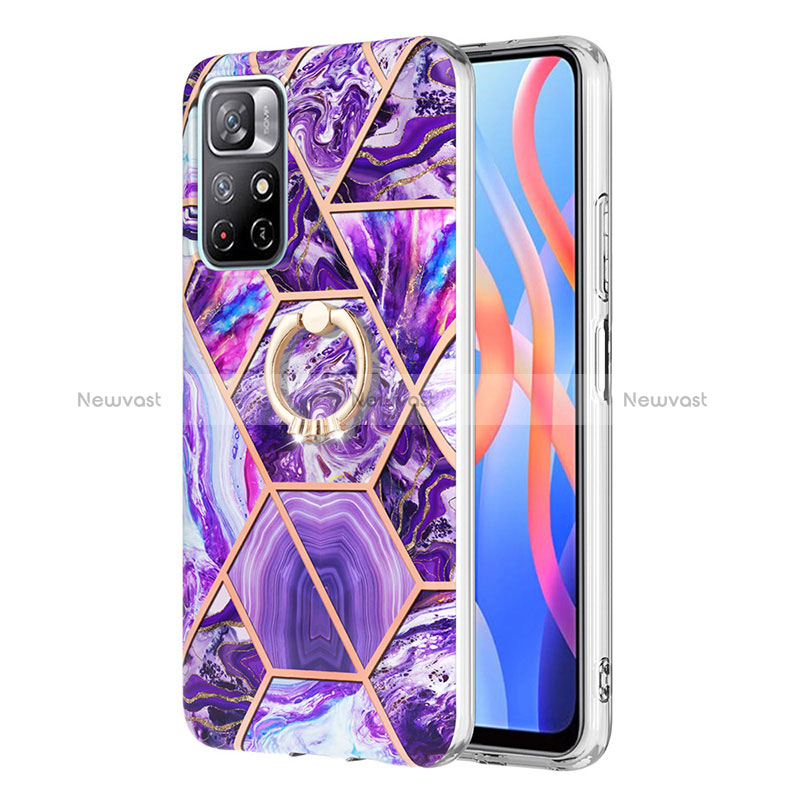 Silicone Candy Rubber Gel Fashionable Pattern Soft Case Cover with Finger Ring Stand Y01B for Xiaomi Poco M4 Pro 5G Purple