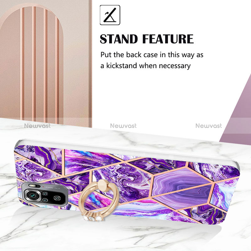 Silicone Candy Rubber Gel Fashionable Pattern Soft Case Cover with Finger Ring Stand Y01B for Xiaomi Poco M5S