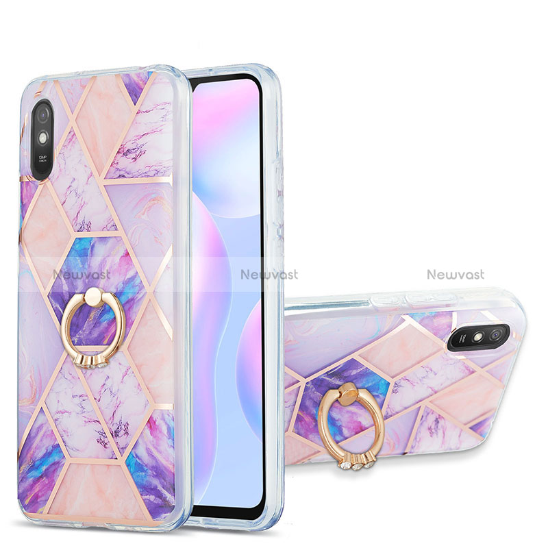 Silicone Candy Rubber Gel Fashionable Pattern Soft Case Cover with Finger Ring Stand Y01B for Xiaomi Redmi 9A