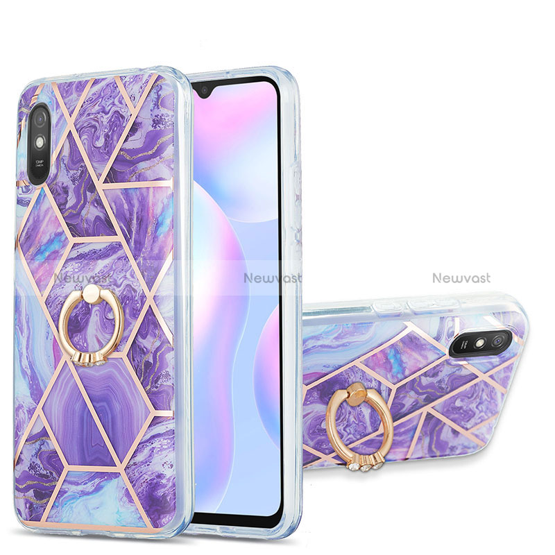 Silicone Candy Rubber Gel Fashionable Pattern Soft Case Cover with Finger Ring Stand Y01B for Xiaomi Redmi 9A