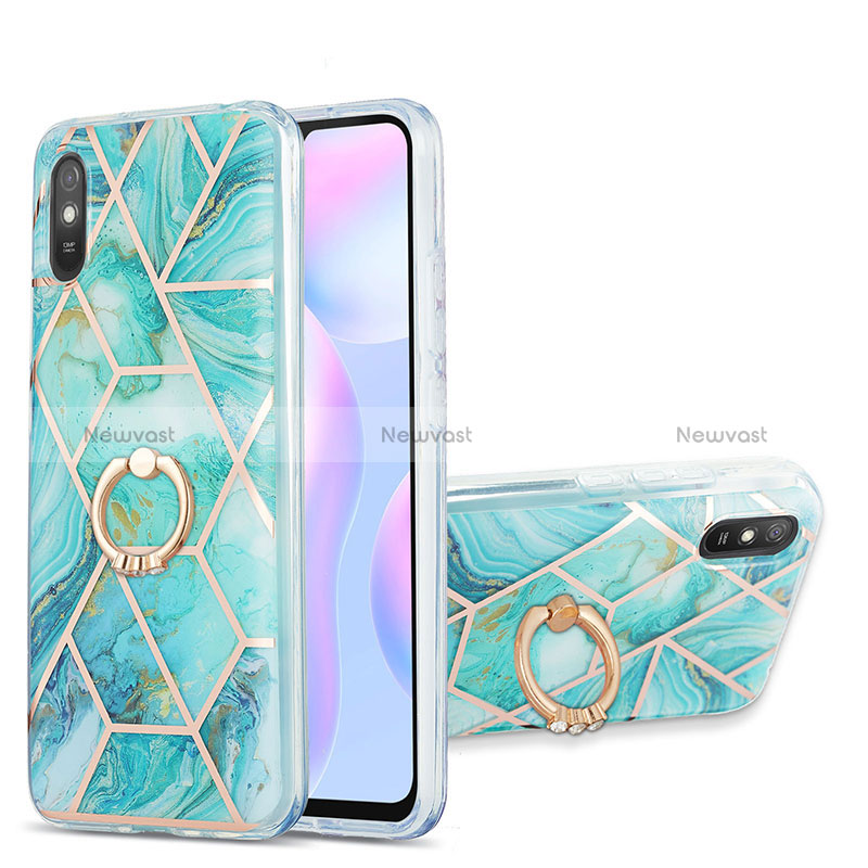 Silicone Candy Rubber Gel Fashionable Pattern Soft Case Cover with Finger Ring Stand Y01B for Xiaomi Redmi 9A Matcha Green