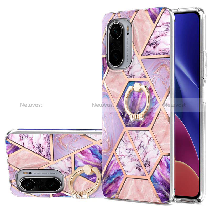 Silicone Candy Rubber Gel Fashionable Pattern Soft Case Cover with Finger Ring Stand Y01B for Xiaomi Redmi K40 Pro 5G Clove Purple