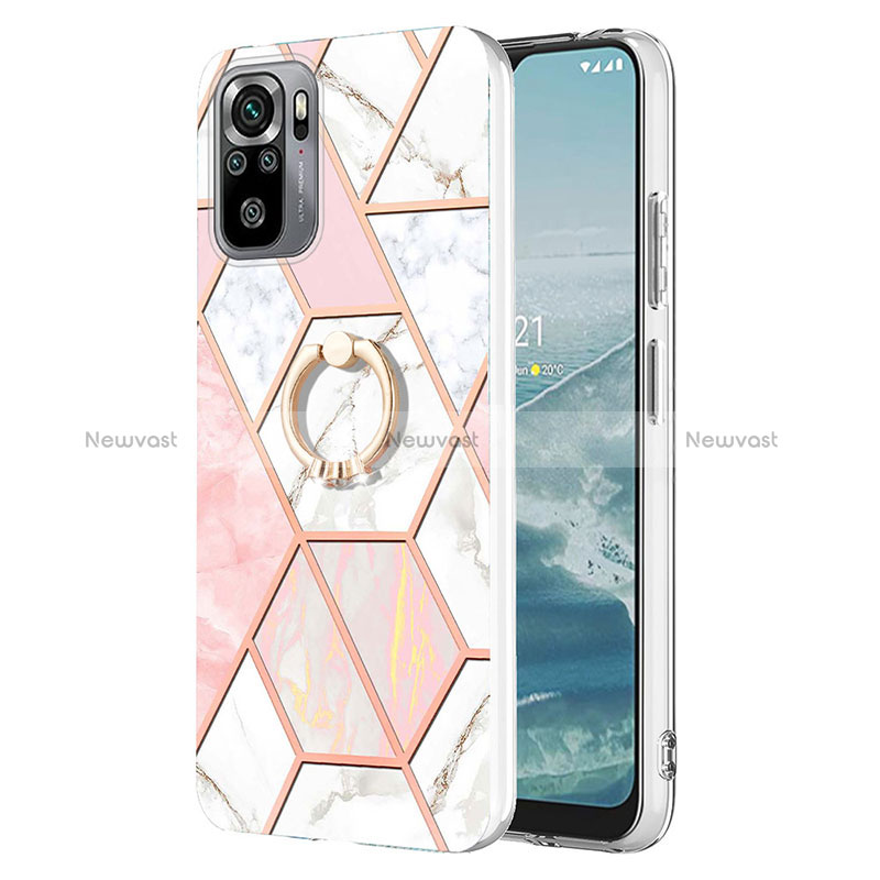 Silicone Candy Rubber Gel Fashionable Pattern Soft Case Cover with Finger Ring Stand Y01B for Xiaomi Redmi Note 10 4G