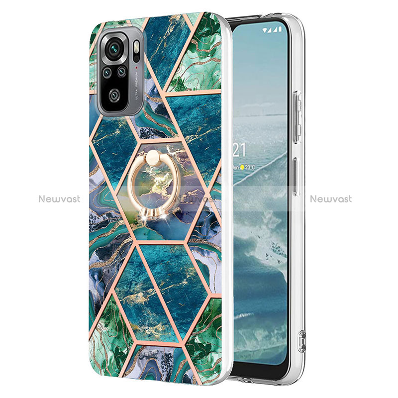 Silicone Candy Rubber Gel Fashionable Pattern Soft Case Cover with Finger Ring Stand Y01B for Xiaomi Redmi Note 10 4G Midnight Green