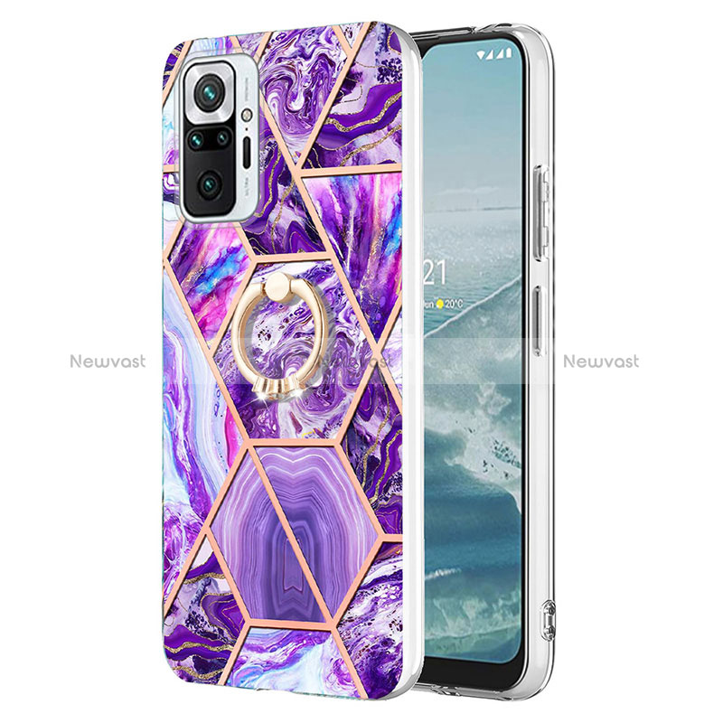 Silicone Candy Rubber Gel Fashionable Pattern Soft Case Cover with Finger Ring Stand Y01B for Xiaomi Redmi Note 10 Pro 4G