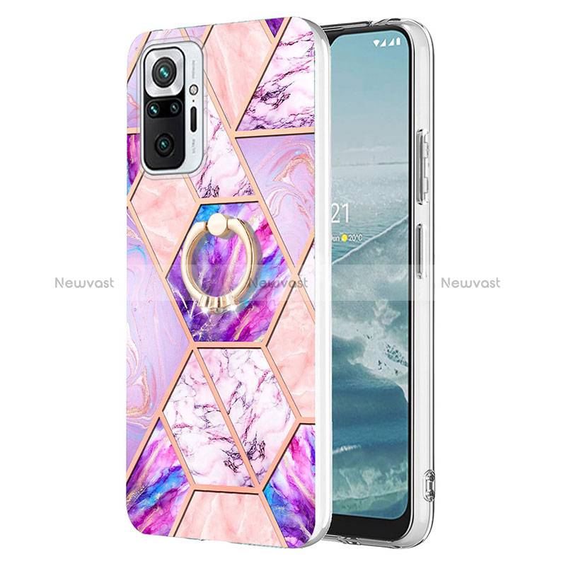 Silicone Candy Rubber Gel Fashionable Pattern Soft Case Cover with Finger Ring Stand Y01B for Xiaomi Redmi Note 10 Pro 4G Clove Purple