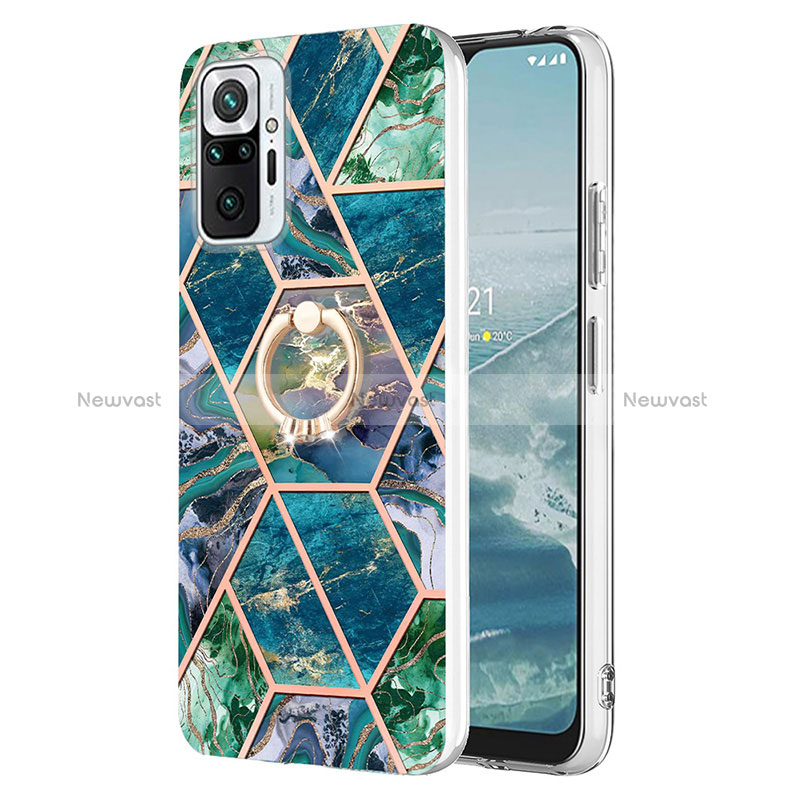 Silicone Candy Rubber Gel Fashionable Pattern Soft Case Cover with Finger Ring Stand Y01B for Xiaomi Redmi Note 10 Pro 4G Midnight Green