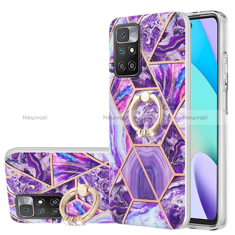 Silicone Candy Rubber Gel Fashionable Pattern Soft Case Cover with Finger Ring Stand Y01B for Xiaomi Redmi Note 11 4G (2021) Purple