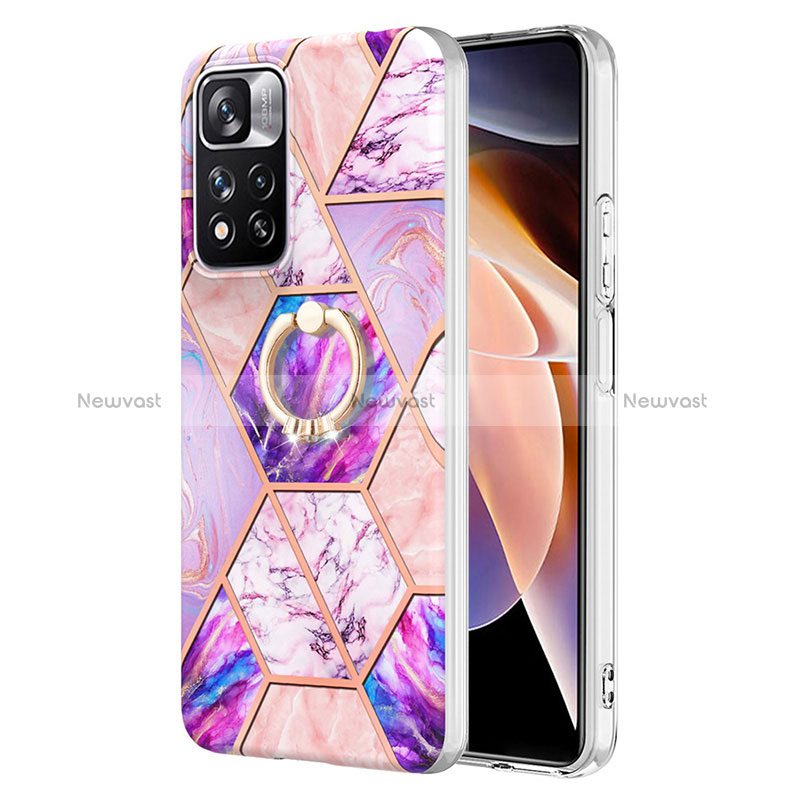 Silicone Candy Rubber Gel Fashionable Pattern Soft Case Cover with Finger Ring Stand Y01B for Xiaomi Redmi Note 11 Pro+ Plus 5G Clove Purple