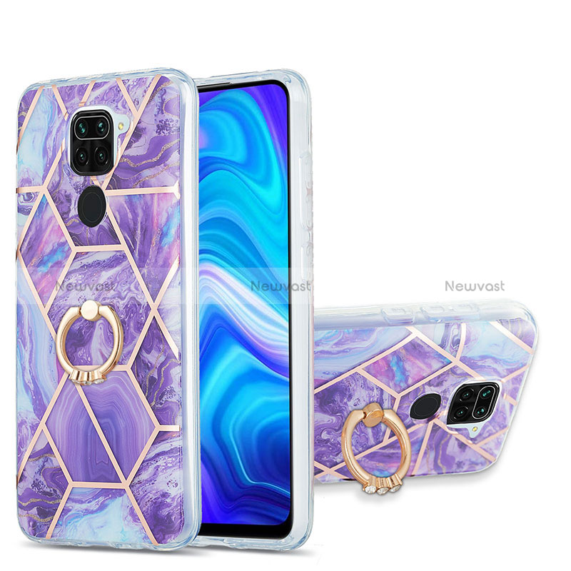 Silicone Candy Rubber Gel Fashionable Pattern Soft Case Cover with Finger Ring Stand Y01B for Xiaomi Redmi Note 9 Purple