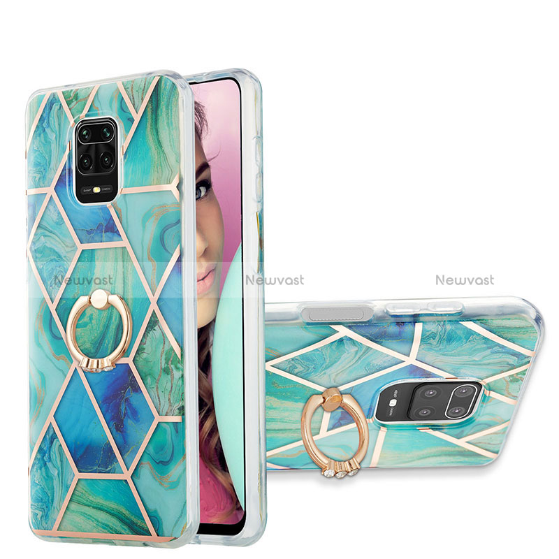 Silicone Candy Rubber Gel Fashionable Pattern Soft Case Cover with Finger Ring Stand Y01B for Xiaomi Redmi Note 9S Green