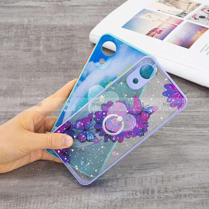 Silicone Candy Rubber Gel Fashionable Pattern Soft Case Cover with Finger Ring Stand Y01X for Samsung Galaxy A03 Core