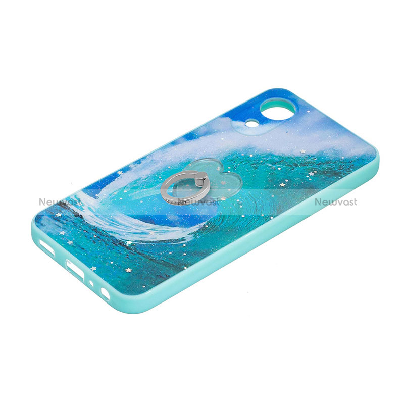 Silicone Candy Rubber Gel Fashionable Pattern Soft Case Cover with Finger Ring Stand Y01X for Samsung Galaxy A03 Core Green